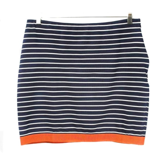 ANN TAYLOR Navy & White Striped Fitted Orange Hem Skirt Size 8 - Picture 1 of 4